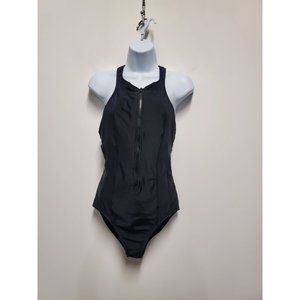 ZELLA Front Zip Racerback One-Piece Swimsuit Black Size L
